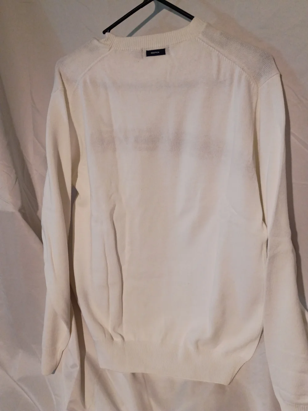 Nautica White Crewneck Sweater with Navy & Yellow Stripes